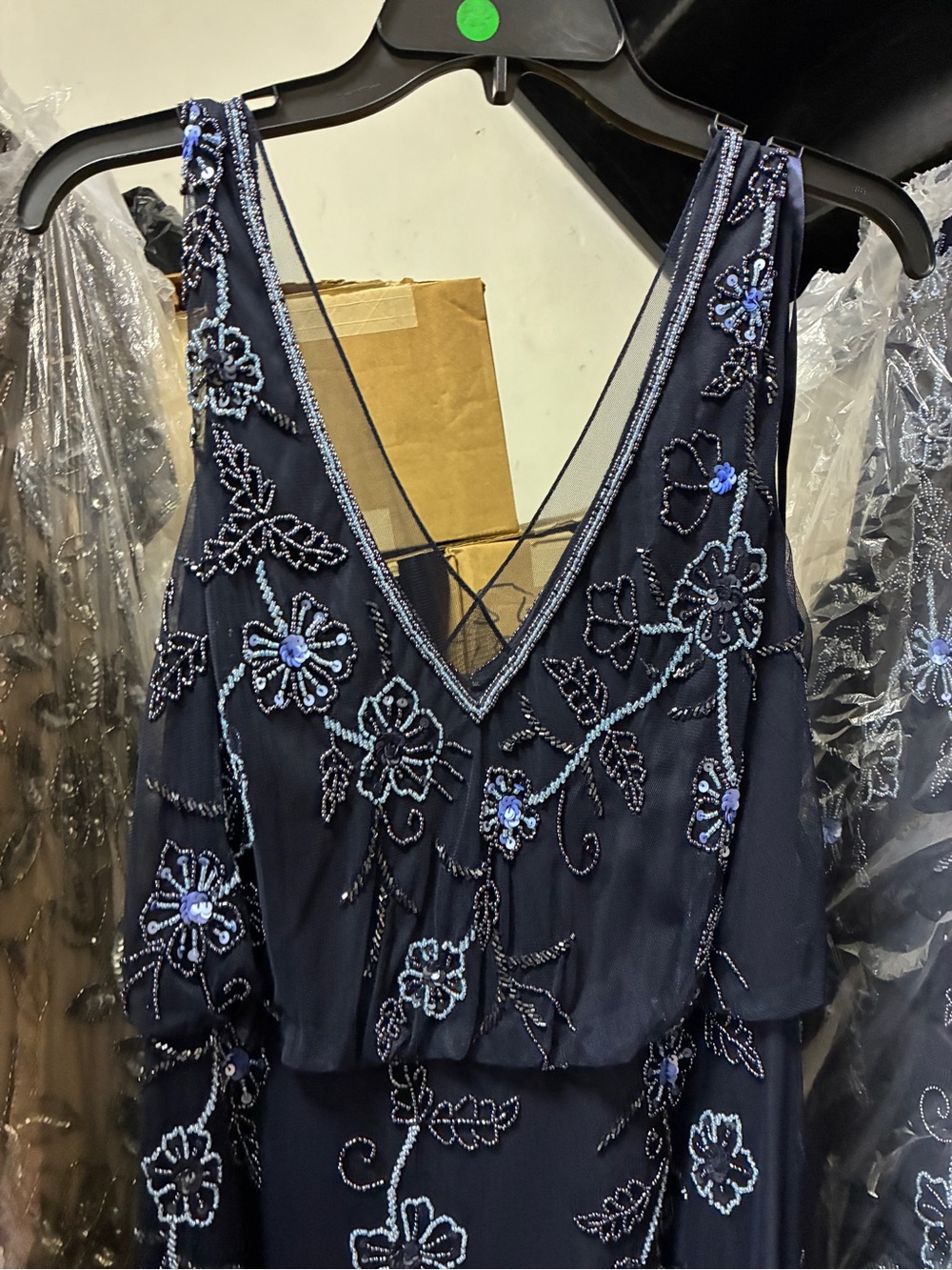 Adrianna Papell Midnight Blue Multi Beaded Floral Midi Dress NWT Size 14 Formal - Picture 12 of 15